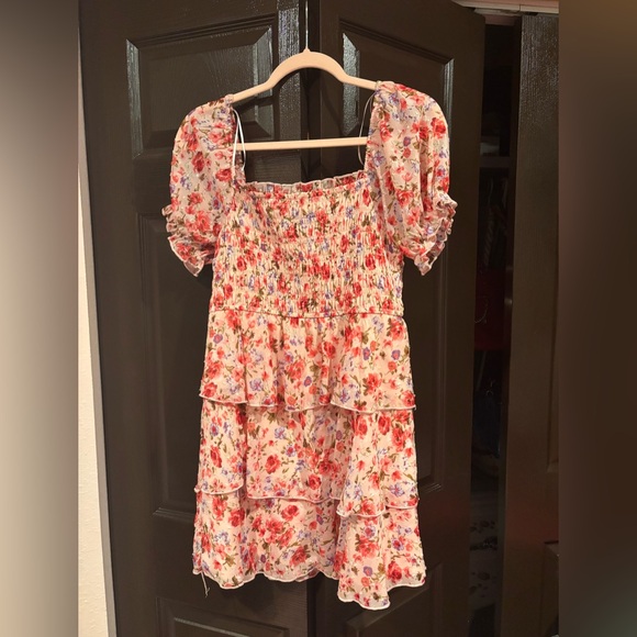 Thirty Thirty Dresses & Skirts - Thirty Thirty Pink Floral Puff Sleeve Dress